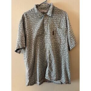 Columbia button up green and cream surfboards and palm trees hawaiian men's XXL